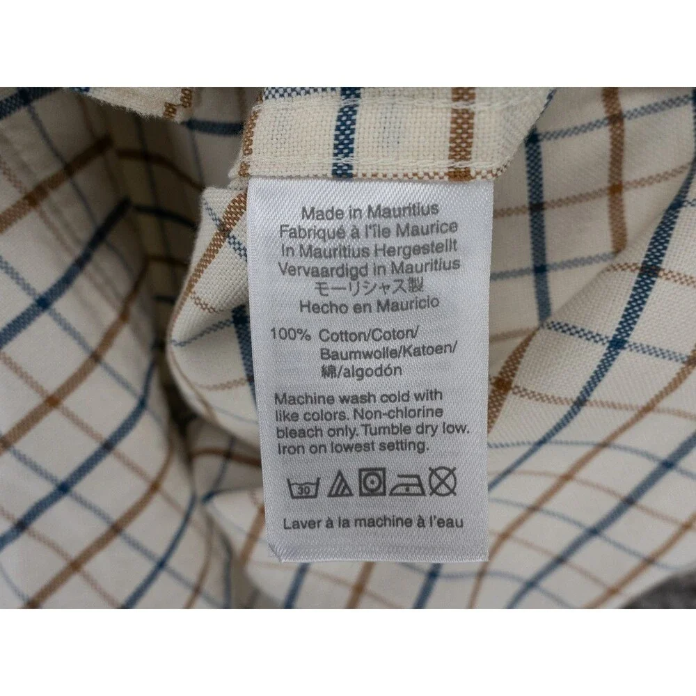 J Crew Shirt Mens Medium Ivory Check Plaid Flex Oxford Long Sleeve Casual Preppy